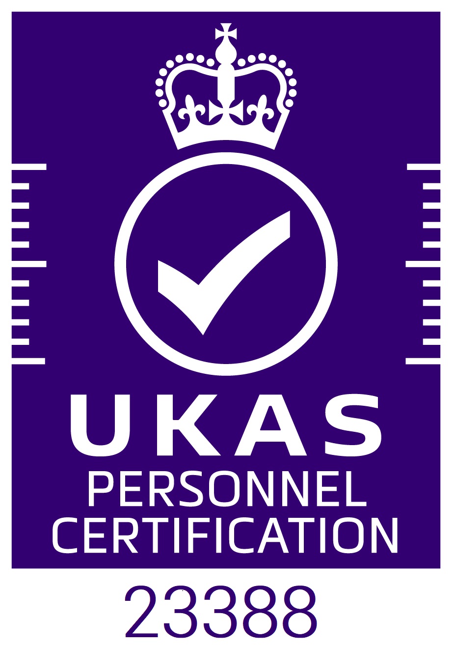 UKAS Accreditation Symbol white on purple Personnel Certification